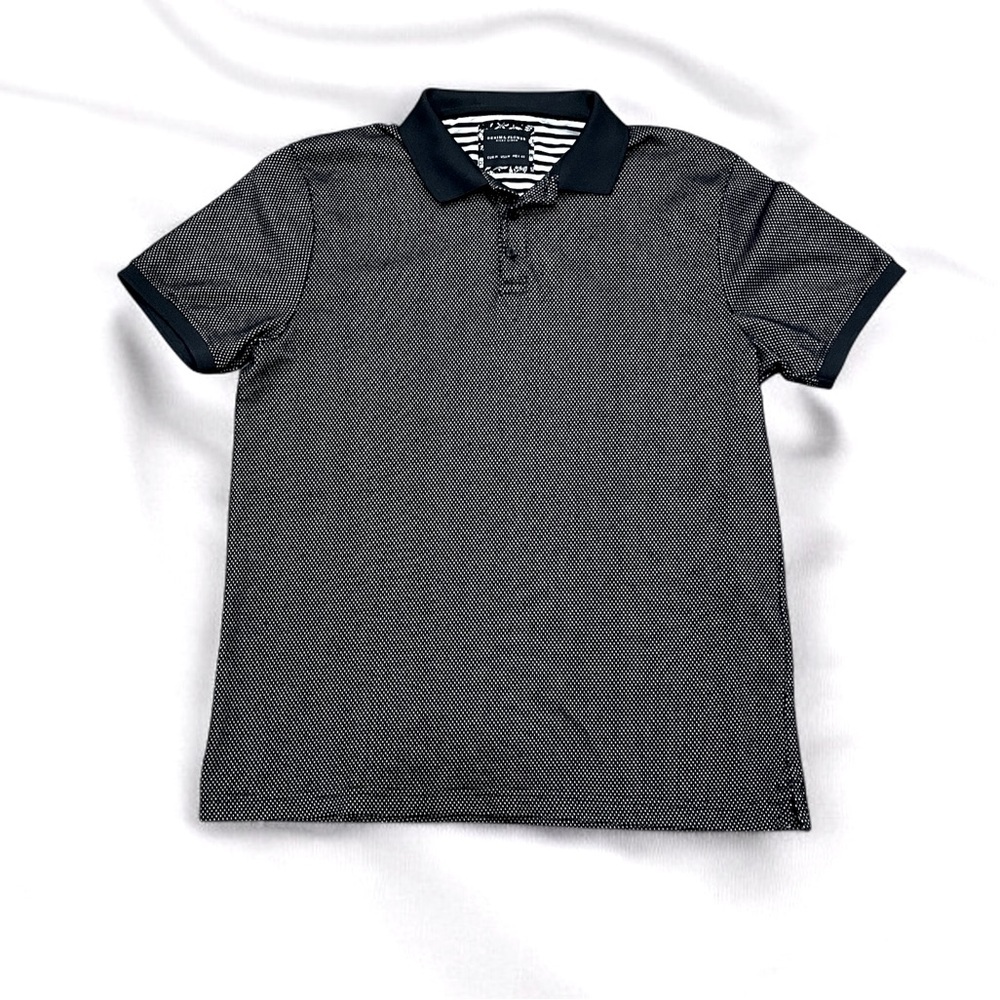 DENIM & FLOWER Ricky Singh Polo Shirt Black Micro White Dot Textured -M - Picture 10 of 10